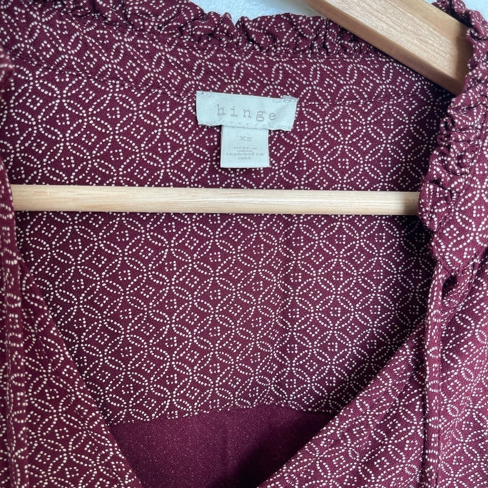 Hinge Split Neck Patterned Blouse Red - image 5